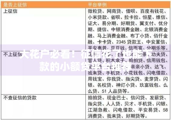 大花户必看！征信花了也能下款的小额贷平台推荐