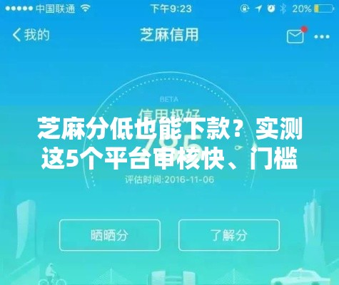 芝麻分低也能下款？实测这5个平台审核快、门槛低