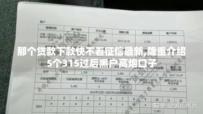 那个贷款下款快不看征信最新,隆重介绍5个315过后黑户高炮口子